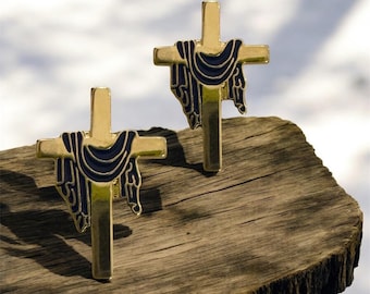 Gold Plated Easter Cross Lapel Pin with Purple Rope