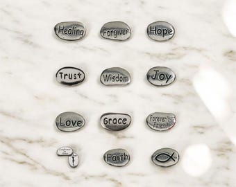 Affirmation Pebble Tokens: Handcrafted Inspirational Stones, Pack of 6