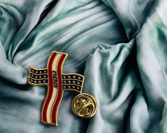 American Flag Cross Lapel Pin: Enamel Patriotic Pin