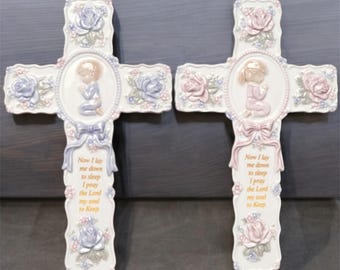 Vintage Praying Child Porcelain Wall Cross - Christian Nursery Decor
