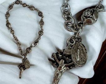 Catholic Rosary Bracelet: Silver Rose Beads, Crucifix, Miraculous Medal