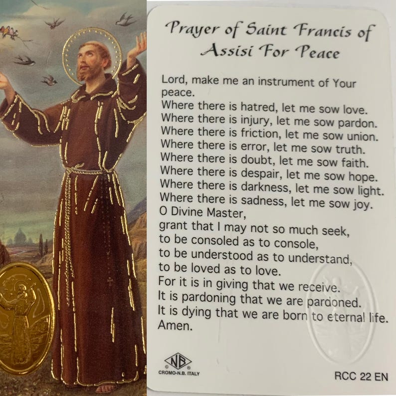 St.francis of Assisi Prayer Card- Paperstock Holy Card- Laminated - Etsy