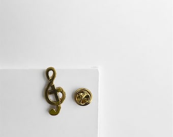 Gold Treble Clef Pin with Cross: Music & Faith