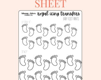 Modèle de transfert de glaçage royal empreinte de bébé feuille de transfert imprimable de glaçage empreinte de pas de bébé