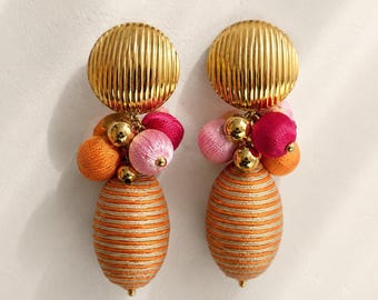 Boho Beach Cluster Earrings: Handmade Silk Thread Dangle Jewelry