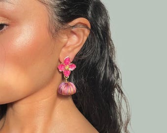 Fuschia Flower Silk Thread Handcrafted Jhumka Earrings