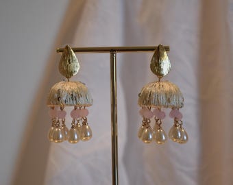Handmade Pearl Dangle Earrings - Gold Plated Wedding Jewelry
