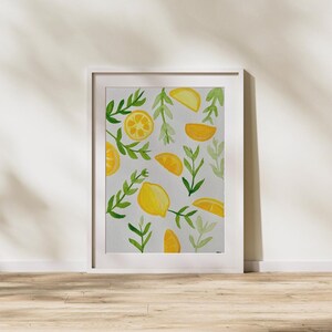 Original Aquarell Gemälde - Zitronen von Mary Lee - Zitronen Malerei - Obst Malerei - Zitronen Küchendekoration - Küchen Wandkunst