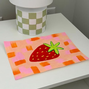 Original Gouache Gemälde - Eine Erdbeere von Mary Lee - Erdbeeren - Friedliche Malerei - Frühlings Kunst - Kinderzimmer Dekor - Abstrakte Wandkunst