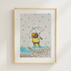 Aquarell Art Print - Regnerischer Tag von Mary Lee - Natur & Tier Kunst - Friedliche Malerei - Kinderzimmer Dekor - Wunderliche Illustration