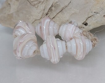 Handmade Lampwork Beads, Artisan Glass Beads, Set of 6, Pale Pink, 12mm