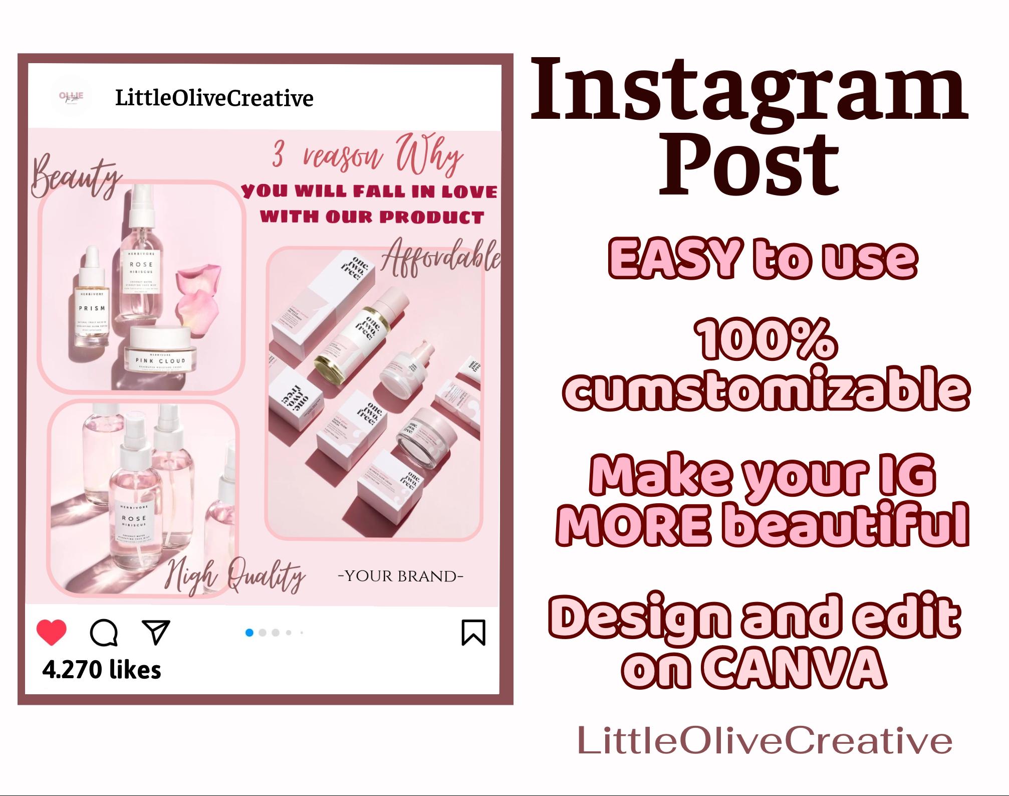 Pink Instagram Post Templates: Editable Social Media Designs (canva) - Etsy