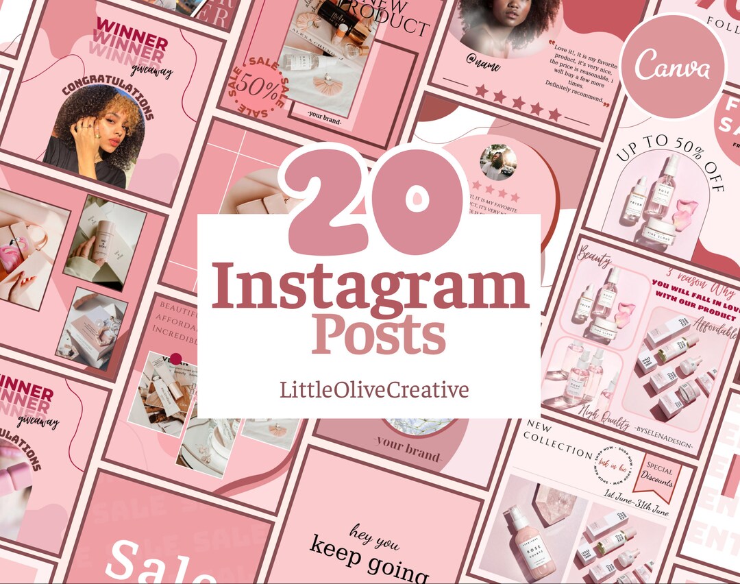 Pink Instagram Post Templates: Editable Social Media Designs (canva) - Etsy