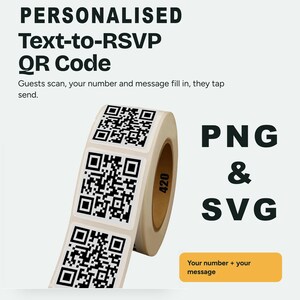 Gepersonaliseerde QR-code RSVP-stickers, RSVP-labels voor bruiloften en feesten met tekst.