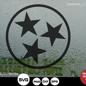 Tennessee Tri-Star SVG-bestand knippen | TriStar-silhouetvector | State Pride-ontwerp om af te drukken, te snijden en te graveren | SVG Pdf Eps Dxf PNG