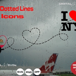 Dashed Dotted Line SVG Set| 10 Designs with Heart , Pin PNG | Long-Distance Doodles, Printable Clipart for Cricut & Silhouette
