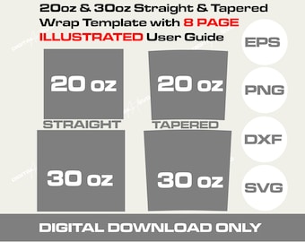 Bekersjabloon SVG: 20 oz 30 oz recht/taps toelopende omslag (digitale download)