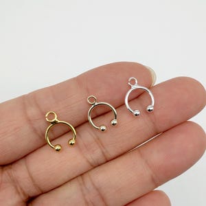 Pendiente tipo C de oro laminado de 14 quilates con doble cuenta, lateral abierto con argolla, accesorios para joyería DIY (hazlo tú mismo).