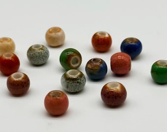 10Pcs Round Retro Ceramic Beads, 6mm Ceramic Porcelain Beads, Flower-Glazed Porcelain Beads, Bead for Jewelry Supplies