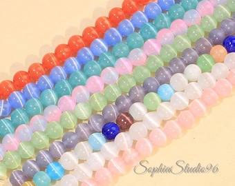 Multicolor Cat's Eye Stone Loose Beads: Smooth Round Gemstone Beads (6-10mm)