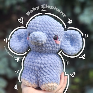 Jasnoniebieski Pluszowy Słonik – Ręcznie Robiony Na Szydełku Amigurumi Słoń – Miękka Pluszowa Zabawka Zwierzęca Na Prezent Na Baby Shower Lub Wystrój Pokoju Dziecięcego