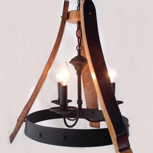 Sancho Mini wine barrel Chandelier recycled oak staves and hoop pendant light, ceiling lamp, 3 lights