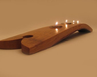 The Ribbon, Finest Oak Wine Barrel Stave Candle Holder 5 or 7 candles, elegantly recycled wood, choose your color