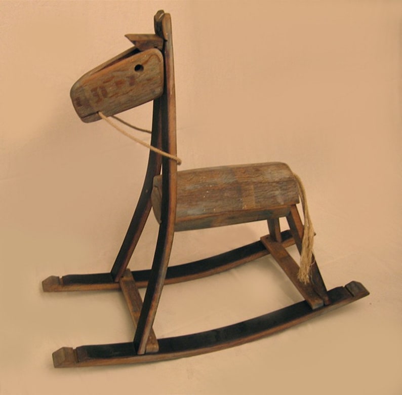 The Rocking Green Horse, recycled oak wine barrel staves, one of a kind piece image 2