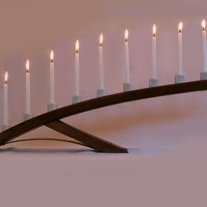 Green Ludwig, Eco friendly Menorah, recycled oak wine barrel stave candleholder, Nine white porcelain holders image 2