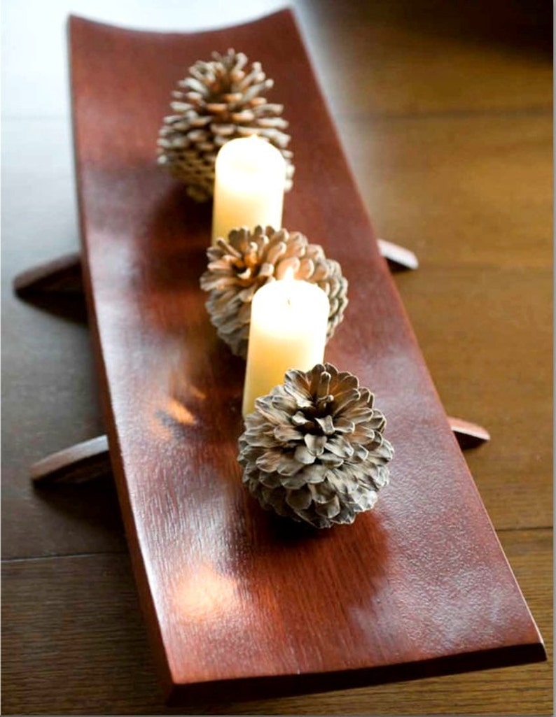 The Platter, Recycled Oak Wine Barrel Staves large plate, centerpiece, Cherry Chocolate color image 5