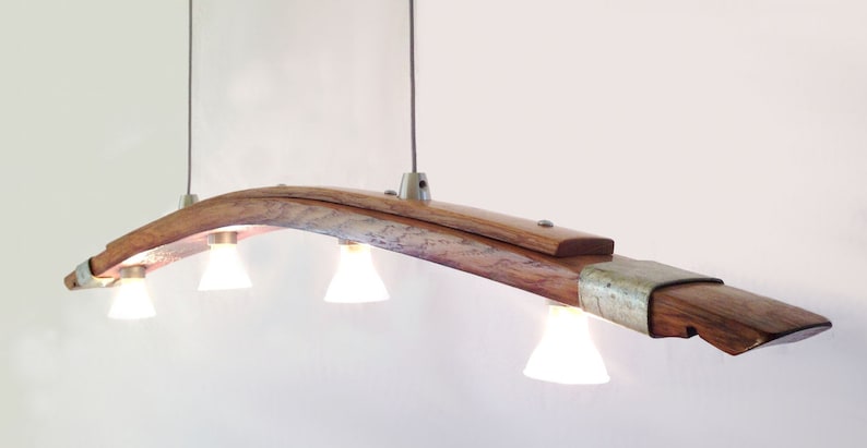 Saba, recycled wine barrel stave pendant light, kitchen island lighting image 5