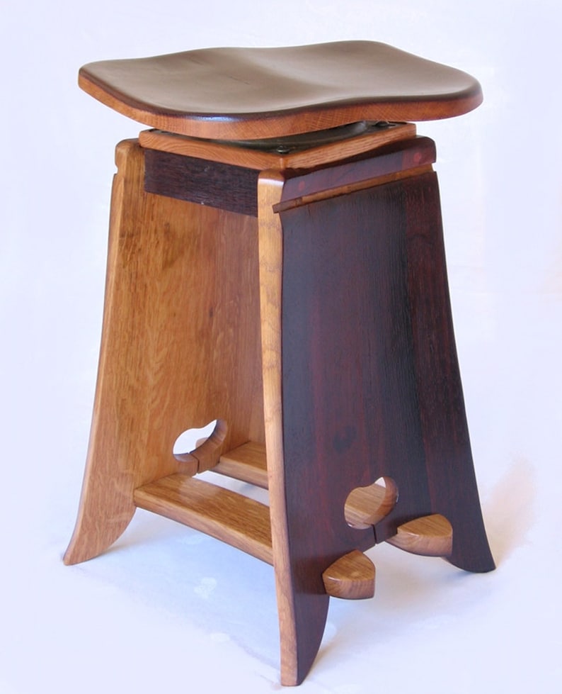 Twister, swivel stool recycled oak wine barrel staves, ergonomic seat, limited edition image 4