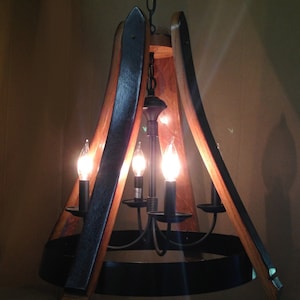 Dulcinea, recycled wine barrel oak staves and metal hoop pendant light, ceiling light, 4 lights