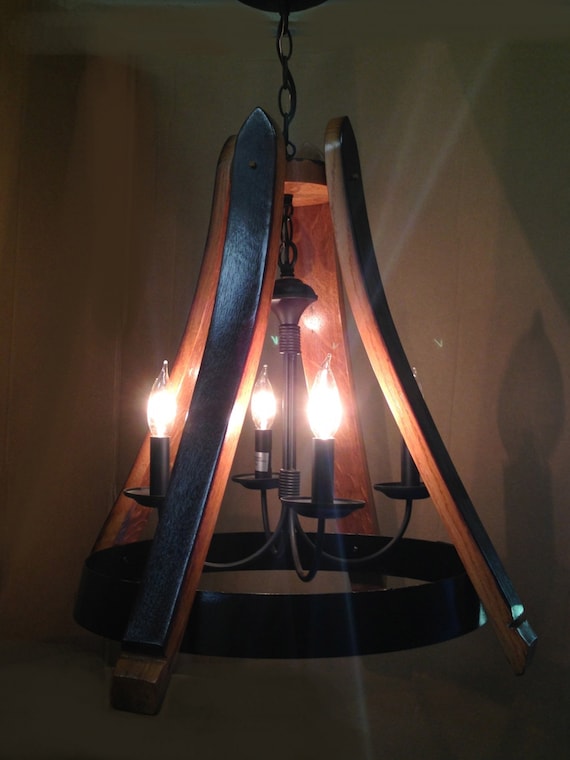 Dulcinea Recycled Wine Barrel Oak Staves And Metal Hoop Pendant Light Ceiling Light 4 Lights