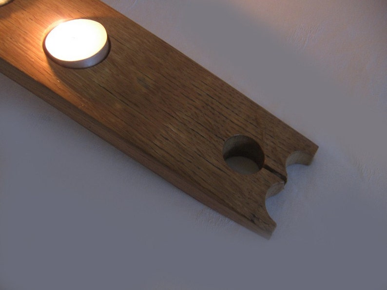 The Sunrise, Finest Oak Wine Barrel Stave Candle Holder 5 or 7 candles, elegantly recycled wood, choose your color image 2