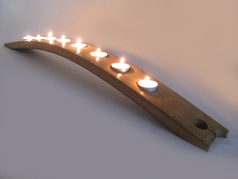 The Sunrise, Finest Oak Wine Barrel Stave Candle Holder 5 or 7 candles, elegantly recycled wood, choose your color image 1