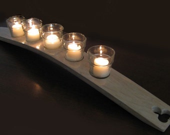 The Clover, Finest Oak Wine Barrel Stave Candle Holder 5 or 7 candles, elegantly recycled wood, choose your color.