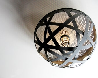 Igloo semi-flush mount ceiling urban light, recycled wine barrel hoops, metal bands, galvanized steel