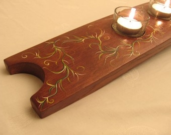 Hand Painted Finest Oak Wine Barrel Stave Candle Holder, 5 candles, RECYCLED wood, Evergreen