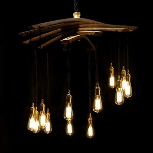 Lucciole, recycled wine barrel staves large 12 lights chandelier image 3