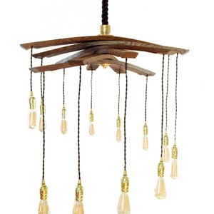Lucciole, recycled wine barrel staves large 12 lights chandelier