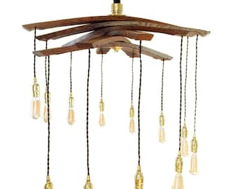 Lucciole, recycled wine barrel staves large 12 lights chandelier