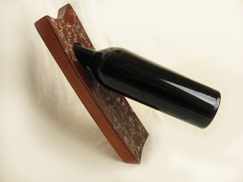 Full Of Balance, solid oak wine barrel stave bottle holder, RECYCLED wood image 1