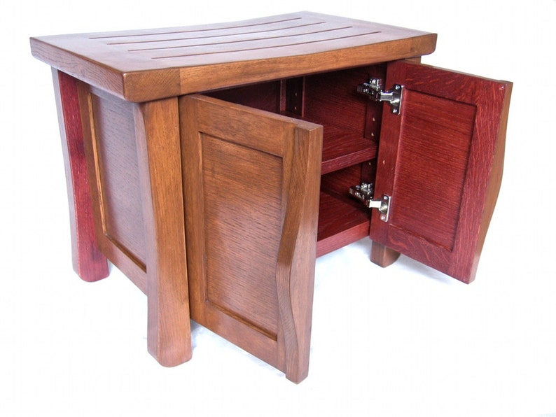 Elf, small oak cabinet bench recycled wine fermentation tanks, shoe storage image 2