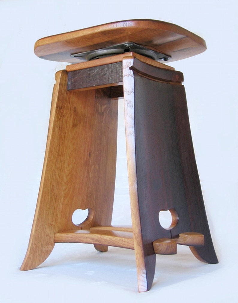 Twister, swivel stool recycled oak wine barrel staves, ergonomic seat, limited edition image 2