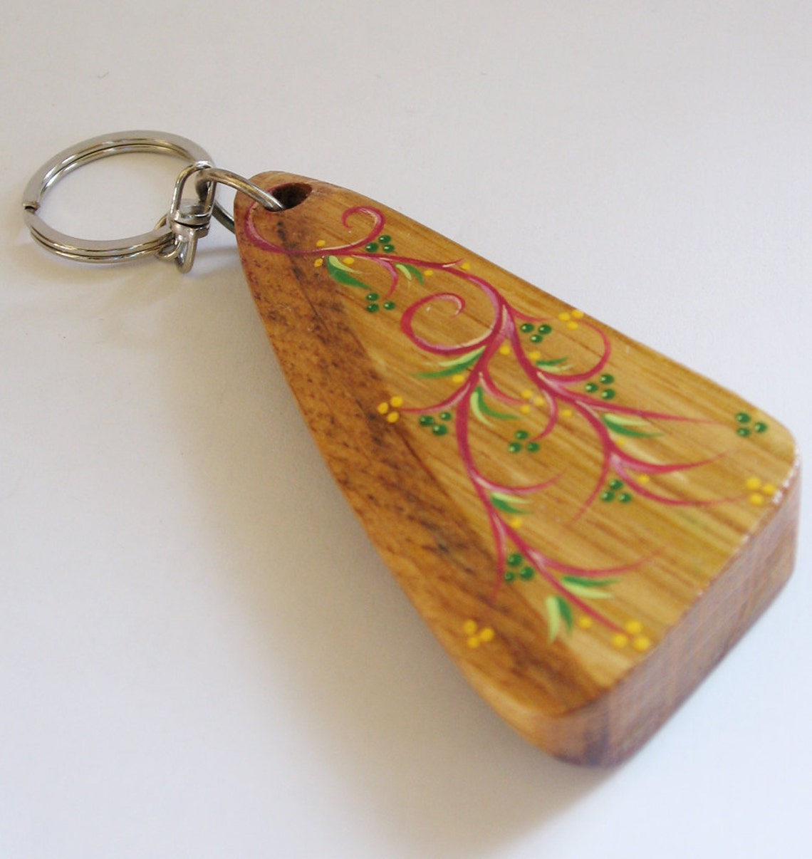 Recycled Oak Wine Barrel's Keychain Hand Painted Green Etsy