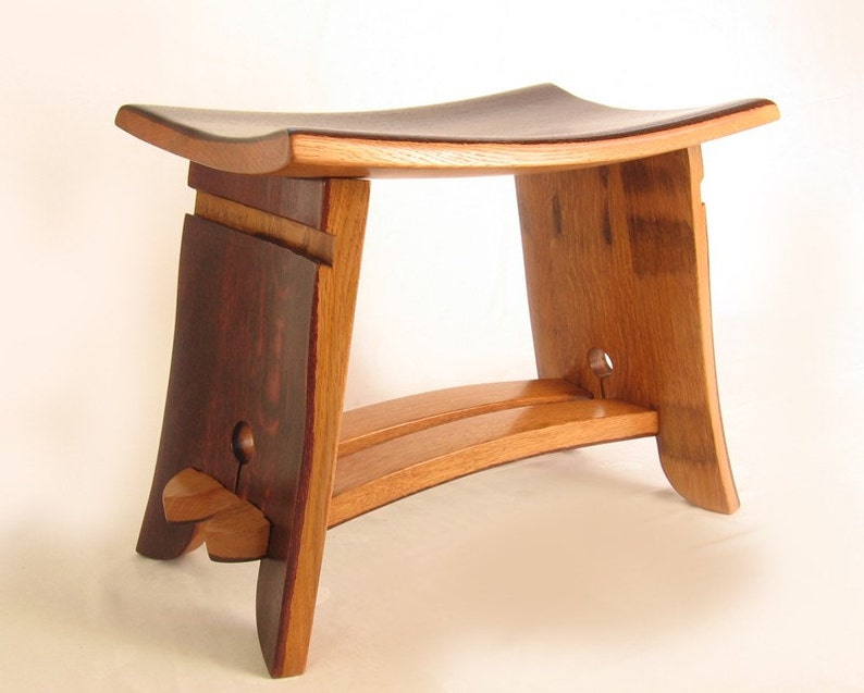 The Emperor Seat, recycled oak wine barrel staves gorgeous stool, small bench image 1