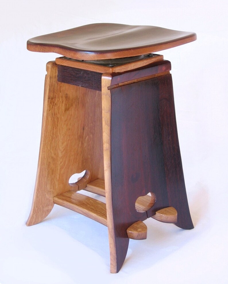 Twister, swivel stool recycled oak wine barrel staves, ergonomic seat, limited edition image 3