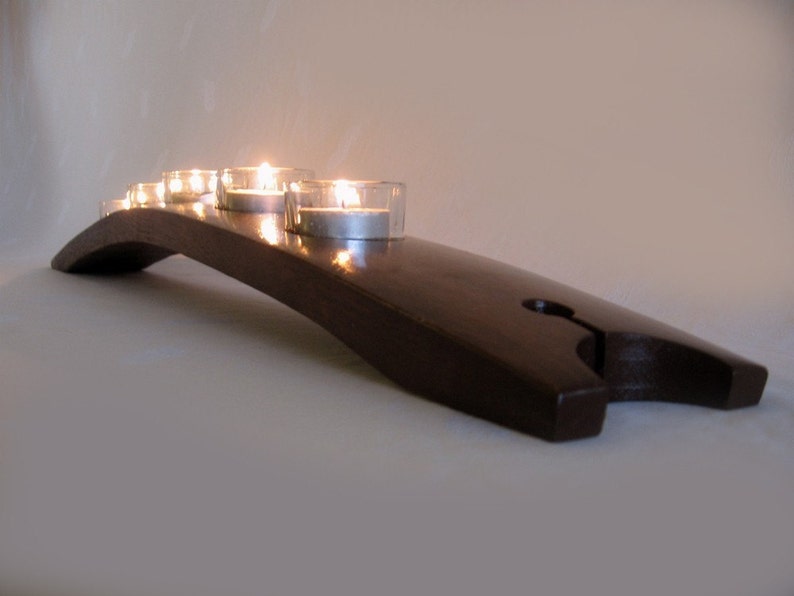 The Moonlight, Finest Oak Wine Barrel Stave Candle Holder 5 or 7 candles, elegantly recycled wood, choose your color image 1