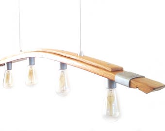 Seki Saba, recycled wine barrel stave pendant light, kitchen island lighting, LED Edison style bulbs